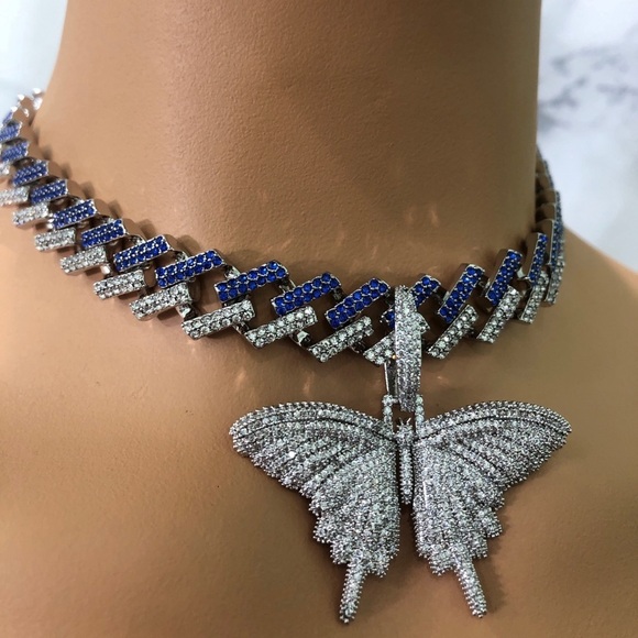 Jewelry - Blue butterfly Cuban chain ,miami Cuban necklace